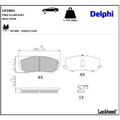 Delphi Bremsbelagsatz, Scheibenbremse LP2001 Delphi Bremsbelagsatz, Scheibenbremse LP2001