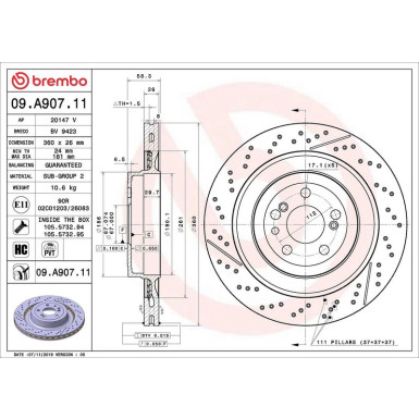 09.A907.11 Bremsscheibe PRIME LINE - UV Coated