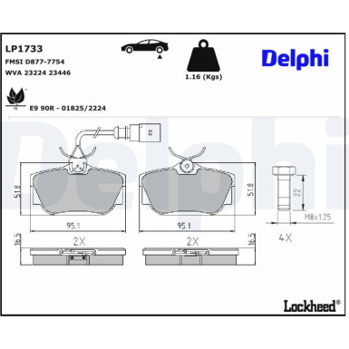 Delphi | Bremsbelagsatz, Scheibenbremse | LP1733