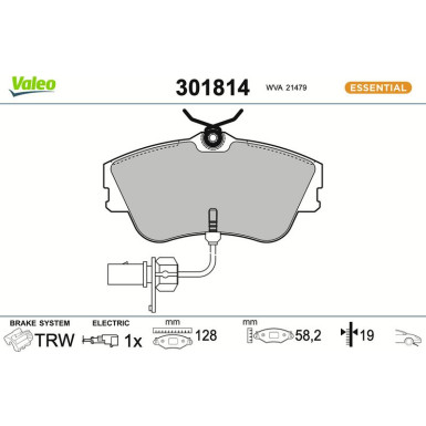 Valeo | Bremsbelagsatz, Scheibenbremse | 301814