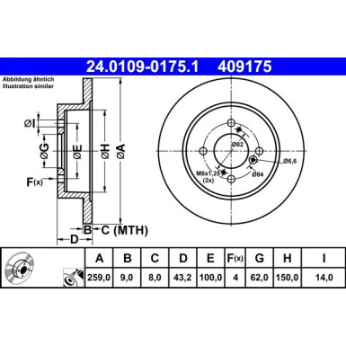 ATE | Bremsensatz, Scheibenbremse | 24.0109-0175.1, 13.0460-5655.2