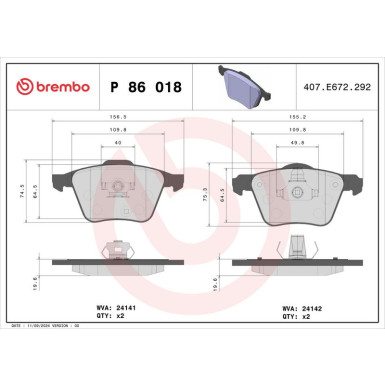 Brembo Bremsbelagsatz, Scheibenbremse PRIME LINE P 86 018