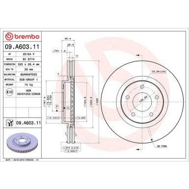 09.A603.11 Bremsscheibe PRIME LINE - UV Coated