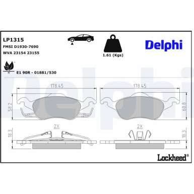 Delphi | Bremsbelagsatz, Scheibenbremse | LP1315 Delphi | Bremsbelagsatz, Scheibenbremse | LP1315