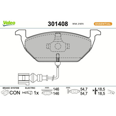 Valeo Bremsbelagsatz, Scheibenbremse ESSENTIAL 301408