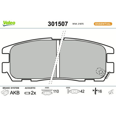Valeo Bremsbelagsatz, Scheibenbremse ESSENTIAL 301507