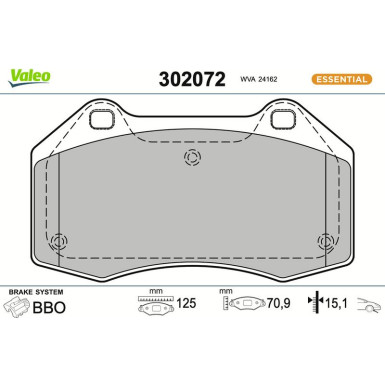 Valeo Bremsbelagsatz, Scheibenbremse ESSENTIAL 302072