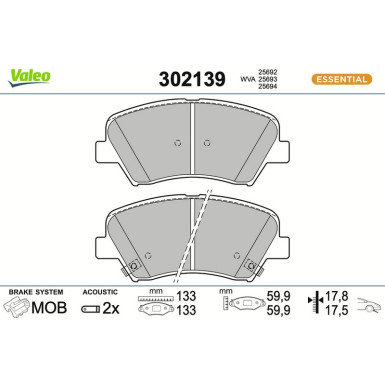 Valeo Bremsbelagsatz, Scheibenbremse ESSENTIAL 302139
