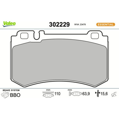 Valeo | Bremsbelagsatz, Scheibenbremse | 302229