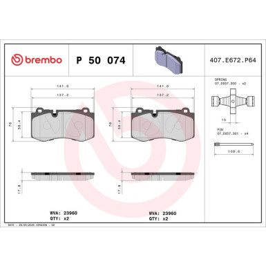 Brembo | Bremsbelagsatz, Scheibenbremse | P 50 074
