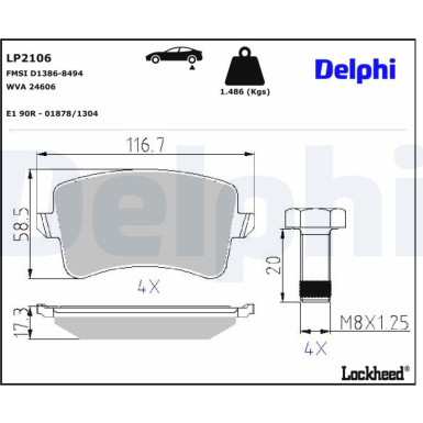 Delphi | Bremsbelagsatz, Scheibenbremse | LP2106