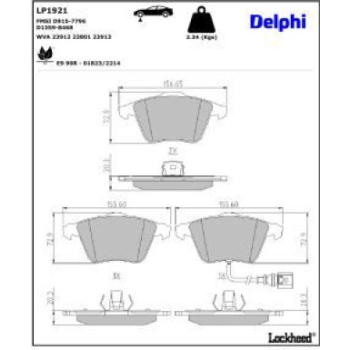 Delphi Bremsbelagsatz, Scheibenbremse LP1921