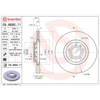 Brembo Bremsscheibe PRIME LINE - UV Coated 09.8690.11 Brembo Bremsscheibe PRIME LINE - UV Coated 09.8690.11