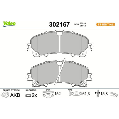 Valeo | Bremsbelagsatz, Scheibenbremse | 302167