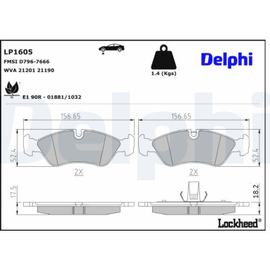 Delphi | Bremsbelagsatz, Scheibenbremse | LP1605