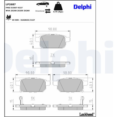 Delphi | Bremsbelagsatz, Scheibenbremse | LP2687