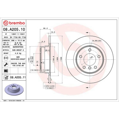 Brembo Bremsscheibe PRIME LINE - UV Coated 08.A205.11