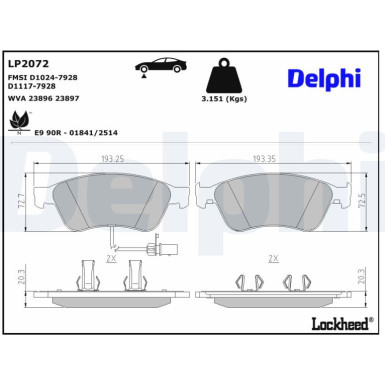Delphi | Bremsbelagsatz, Scheibenbremse | LP2072
