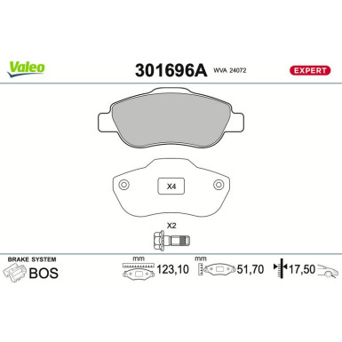 Valeo | Bremsbelagsatz, Scheibenbremse | 301696A