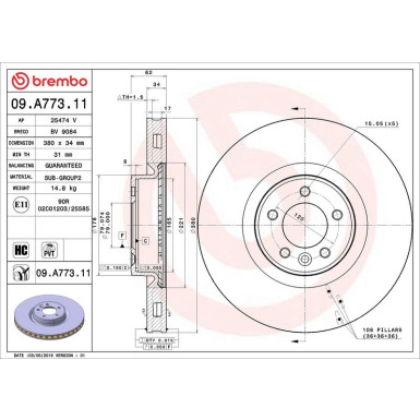 09.A773.11 Bremsscheibe PRIME LINE - UV Coated