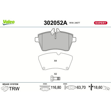 Valeo | Bremsbelagsatz, Scheibenbremse | 302052A