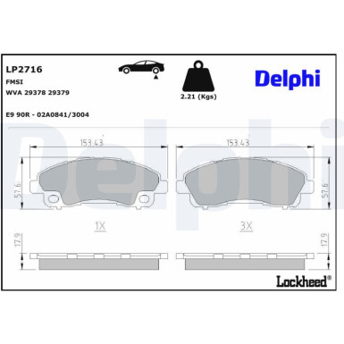 Delphi | Bremsbelagsatz, Scheibenbremse | LP2716