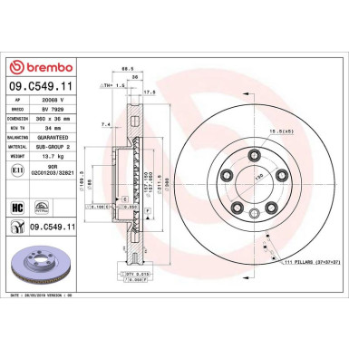 Brembo Bremsscheibe PRIME LINE - UV Coated 09.C549.11
