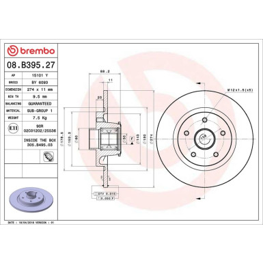 08.B395.27 Bremsscheibe PRIME LINE - With Bearing Kit 08.B395.27 Bremsscheibe PRIME LINE - With Bearing Kit
