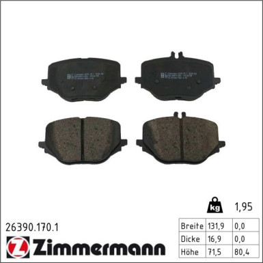 Zimmermann Bremsbelagsatz, Scheibenbremse 26390.170.1