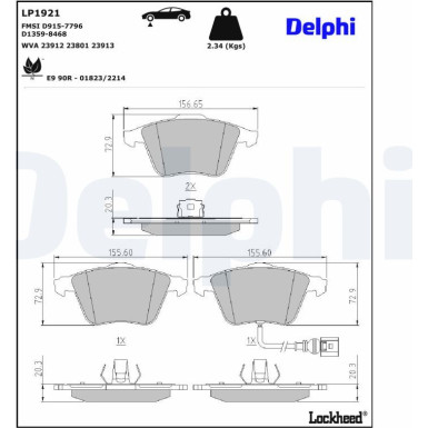 Delphi | Bremsbelagsatz, Scheibenbremse | LP1921