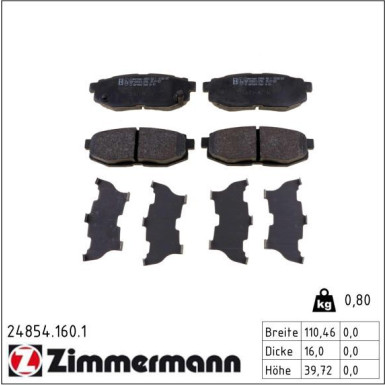 Zimmermann Bremsbelagsatz, Scheibenbremse 24854.160.1