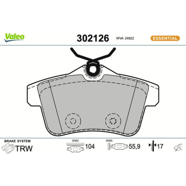 Valeo Bremsbelagsatz, Scheibenbremse ESSENTIAL 302126
