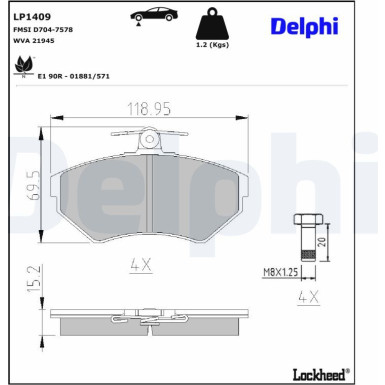 Delphi | Bremsbelagsatz, Scheibenbremse | LP1409