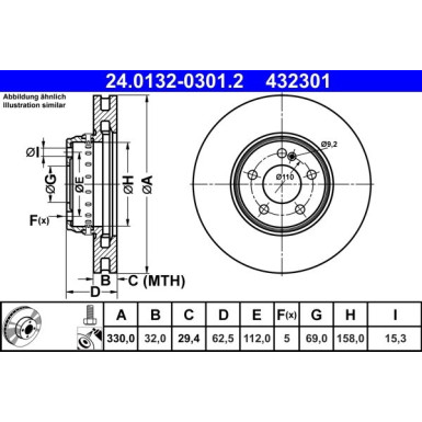 2 x ATE Bremsscheibe | 24.0132-0301.2
