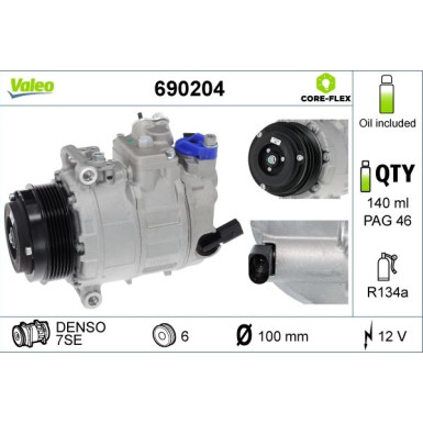 690204 Kompressor, Klimaanlage VALEO CORE-FLEX