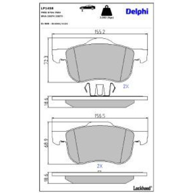 Delphi Bremsbelagsatz, Scheibenbremse LP1458