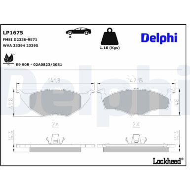 Delphi | Bremsbelagsatz, Scheibenbremse | LP1675 Delphi | Bremsbelagsatz, Scheibenbremse | LP1675