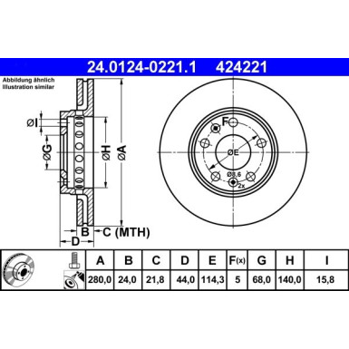 ATE | Bremsensatz, Scheibenbremse | 24.0124-0221.1 + 24.0108-0118.2