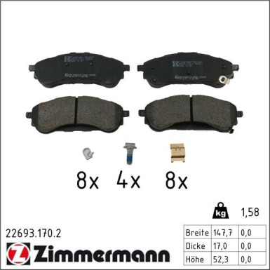 Zimmermann Bremsbelagsatz, Scheibenbremse 22693.170.2