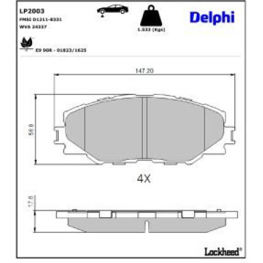 Delphi Bremsbelagsatz, Scheibenbremse LP2003
