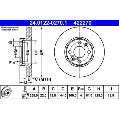 ATE | Bremsensatz, Scheibenbremse | 24.0122-0270.1, 13.0460-3890.2