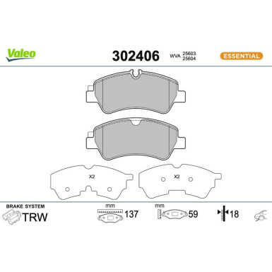 Valeo Bremsbelagsatz, Scheibenbremse ESSENTIAL 302406