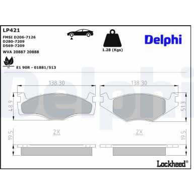 Delphi | Bremsbelagsatz, Scheibenbremse | LP421