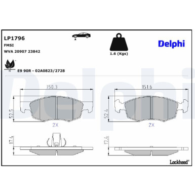 Delphi | Bremsbelagsatz, Scheibenbremse | LP1796 Delphi | Bremsbelagsatz, Scheibenbremse | LP1796