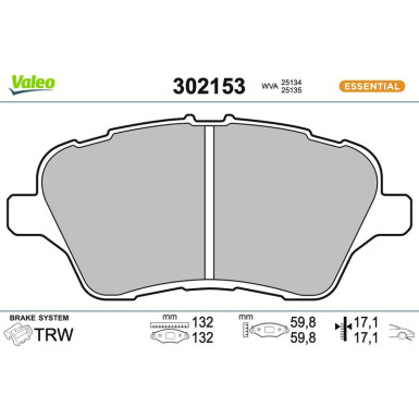 Valeo Bremsbelagsatz, Scheibenbremse ESSENTIAL 302153