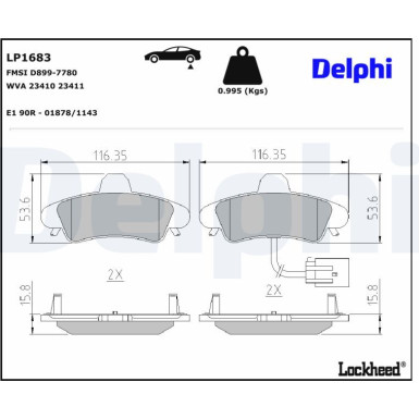Delphi | Bremsbelagsatz, Scheibenbremse | LP1683 Delphi | Bremsbelagsatz, Scheibenbremse | LP1683
