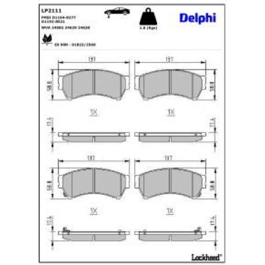 Delphi Bremsbelagsatz, Scheibenbremse LP2111