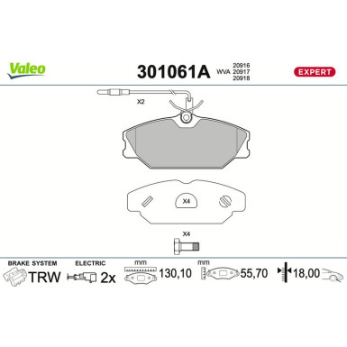 Valeo Bremsbelagsatz, Scheibenbremse EXPERT 301061A