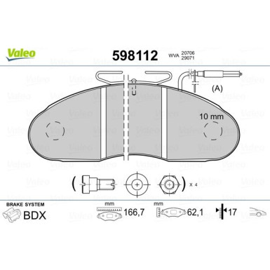 Valeo | Bremsbelagsatz, Scheibenbremse | 598112