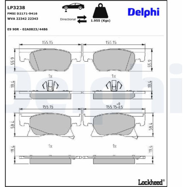 LP3238 Bremsbelagsatz, Scheibenbremse